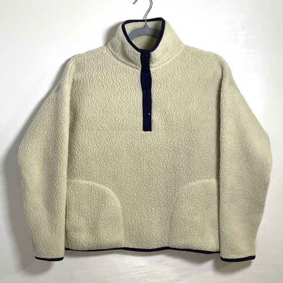 J.Crew Vintage Fleece Polartec® Sherpa Fleece Half-snap Pullover Beige Blue XXS - Picture 3 of 10
